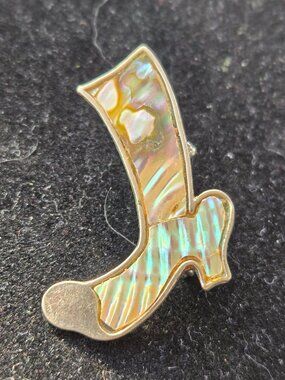 Vintage Cowboy Boot Abalone Inset Brooch Pin Silver Tone